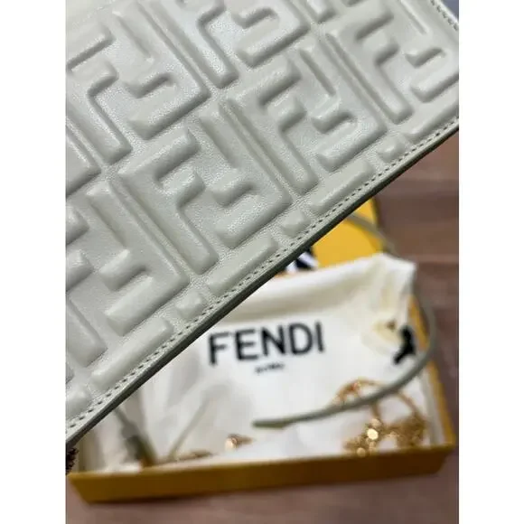 Fendi Wallet on Chain Baguette FF Leather Sage Green Crossbody Shoulder Bag - Picture 10 of 14